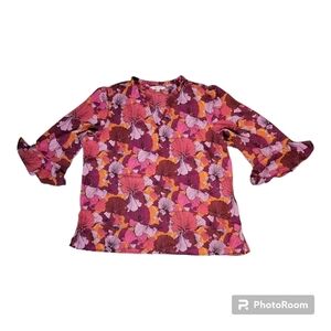 The Pioneer Woman Pink and Red Ruffled Bell Sleeve Blouse